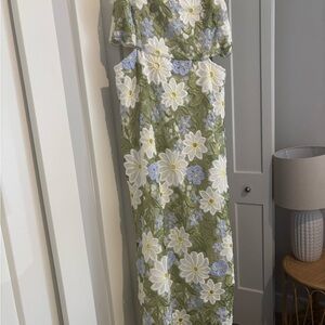 Eva Franco Green and Blue Floral Maxi Dress